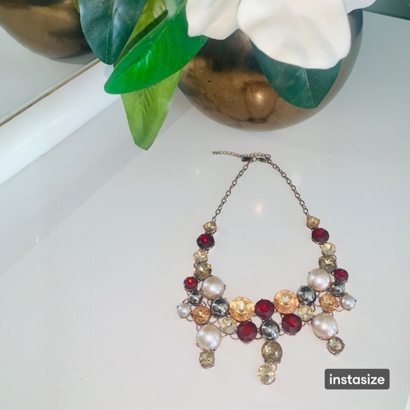 Large Jewels / Rhinestone Statement Necklace - Picture 2 of 4